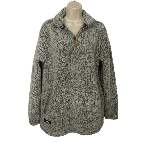 Simply Southern Womens Medium Faux Fur Fleece Pullover 1/4 Zip Jacket Gray Teddy - Picture 1 of 12